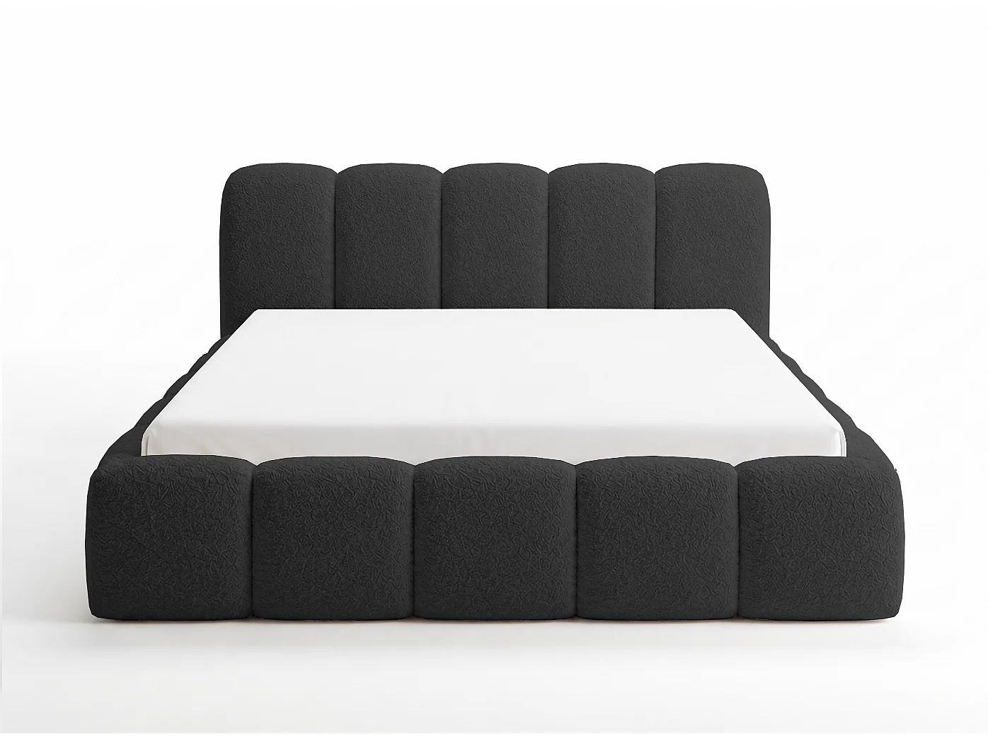 Polsterbett 160x200 Vorello mit Bettkasten, Metalllattenrost, Wolkenbett, Bouclé-Stoff, Schwarz
