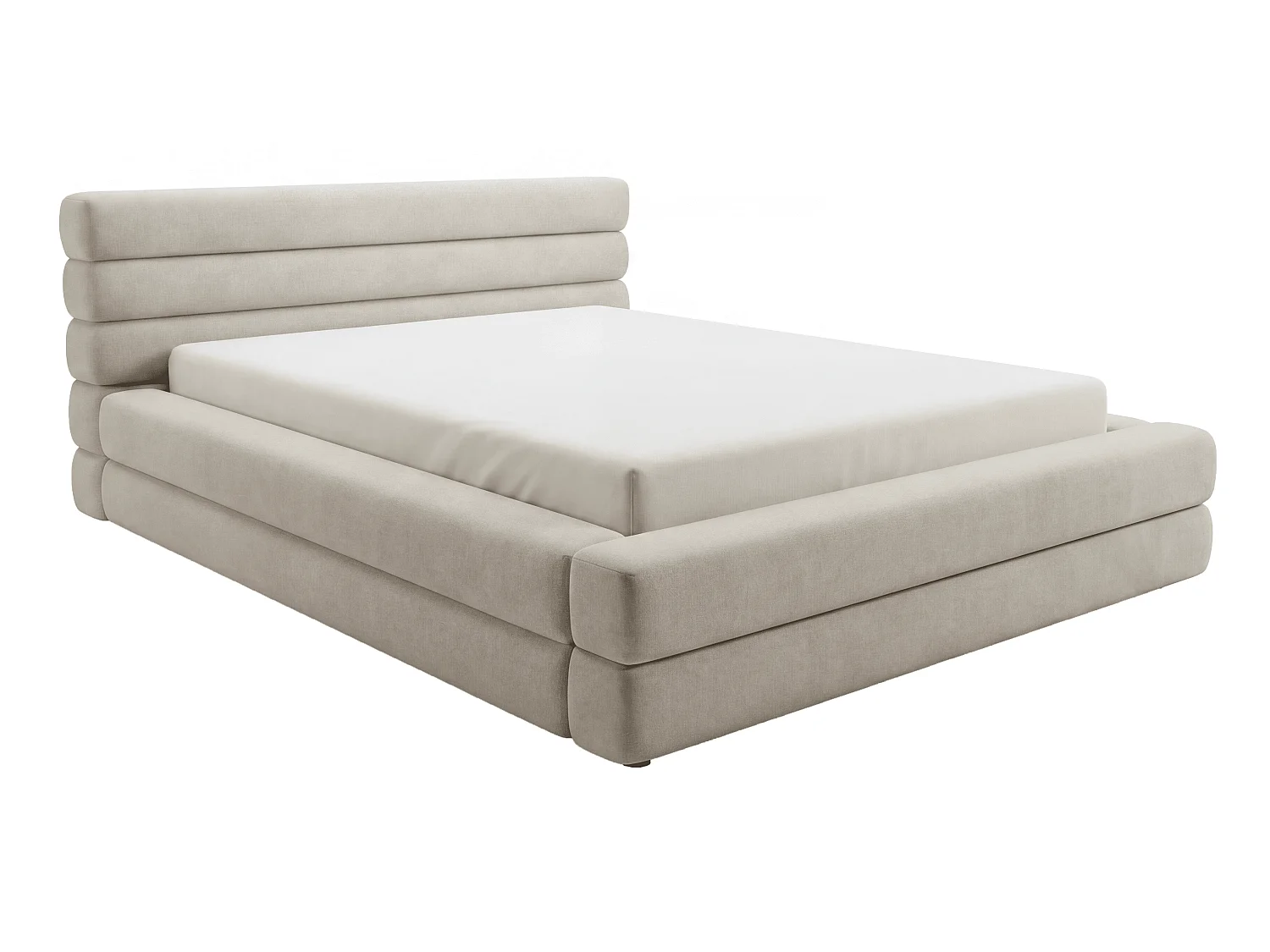 Lit double 140x200 cm Elias avec rangement, style moderne, sommier en bois, beige
