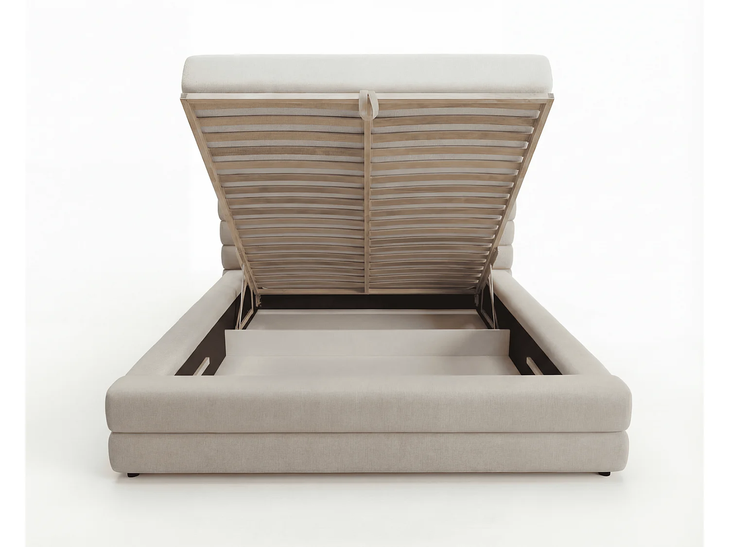 Lit double 180x200 cm Elias avec rangement, style moderne, sommier en bois, beige