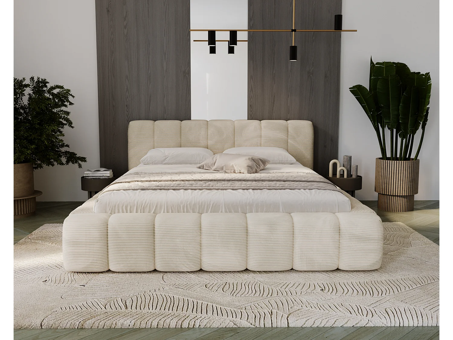 Cord-Doppelbett 140x200 Bolonia - mit Bettkasten und Holzlattenrost, Bett Beige