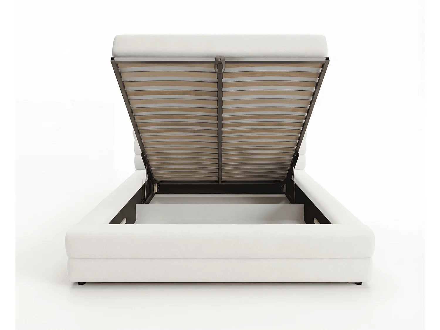 Lit rembourré 160x200 cm Elias avec coffre de rangement, style moderne, sommier métallique, crème