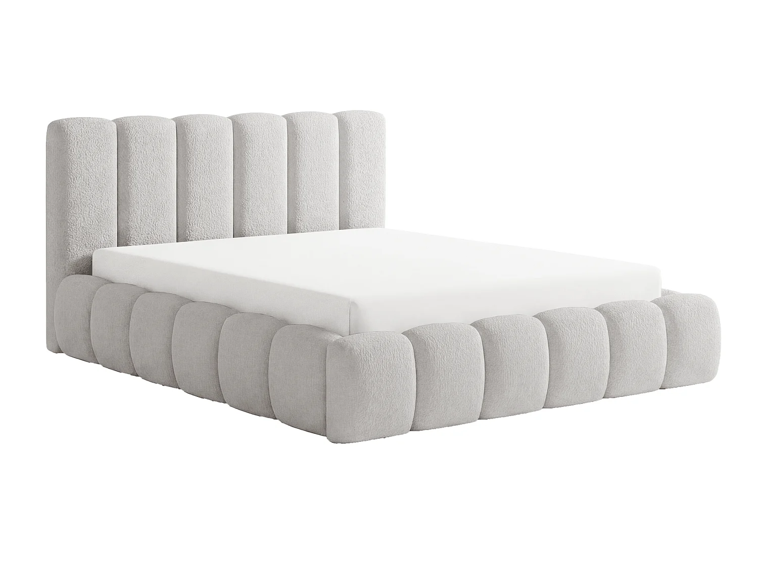 Lit rembourré bouclé 180x200 Aurelis avec coffre de rangement et sommier en bois - lit nuage, gris clair