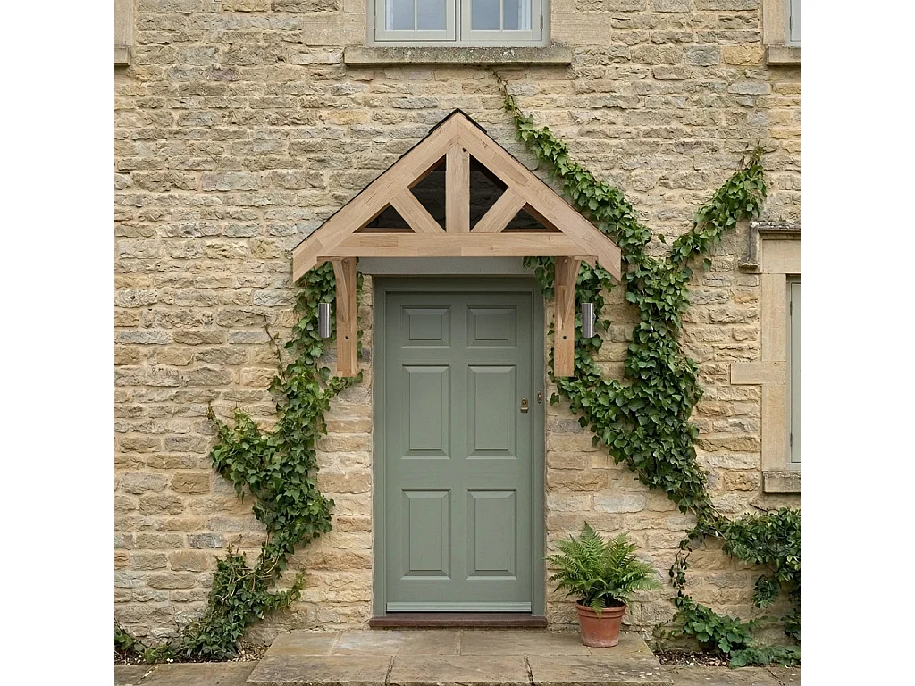 Tettoia Portico Rovere Massello 1250 mm Luce Interna Luci Parete