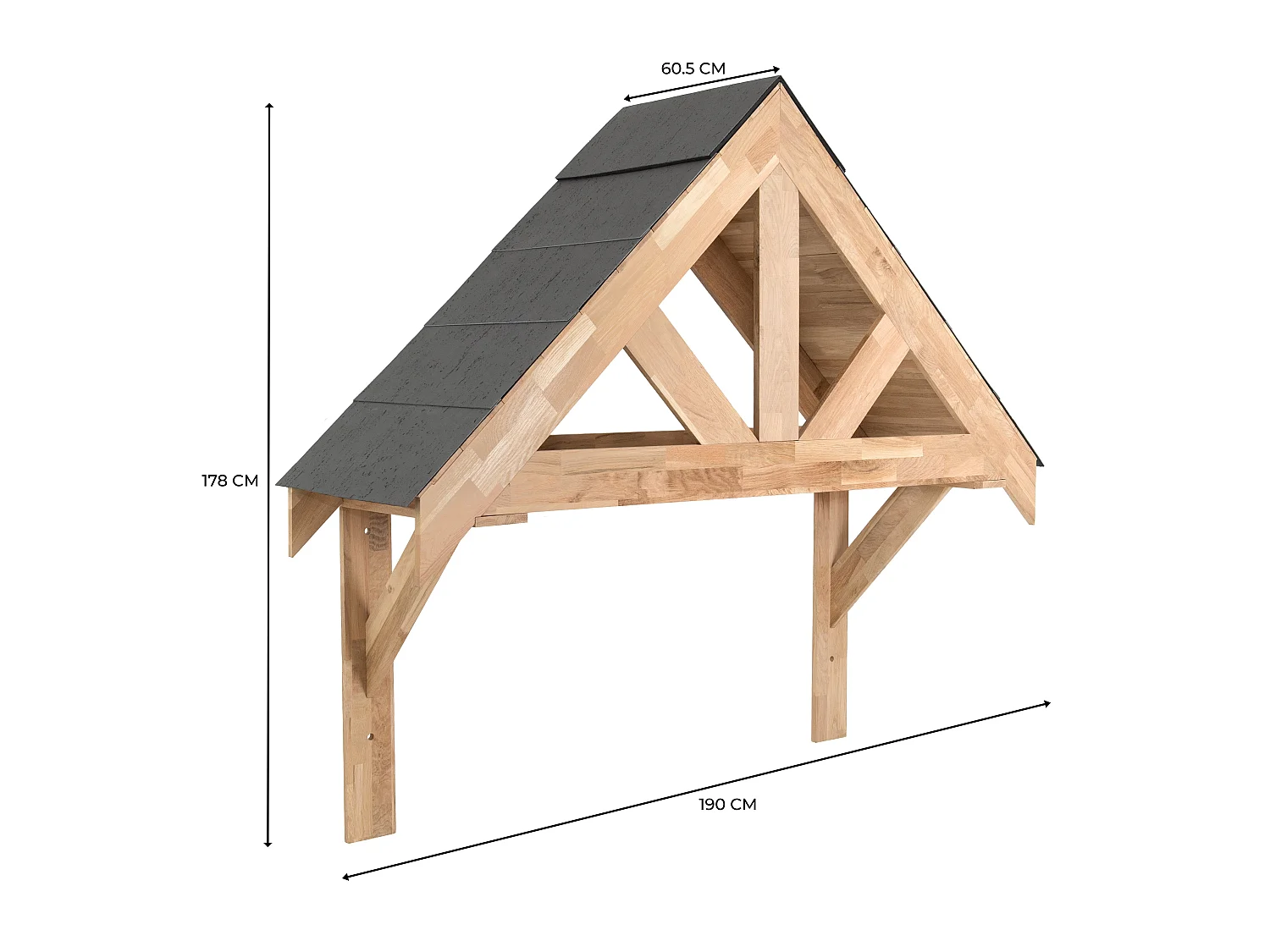 Tettoia Portico Rovere Massello 1400 mm Luce Interna Luci Parete