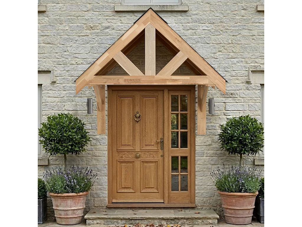 Tettoia Portico Rovere Massello 1400 mm Luce Interna Luci Parete
