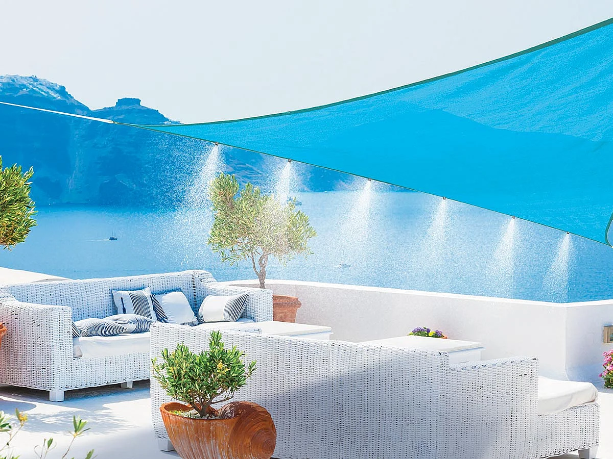 Voile d'ombrage triangulaire avec brumisateur 6 buses bleu azur - Jardiline