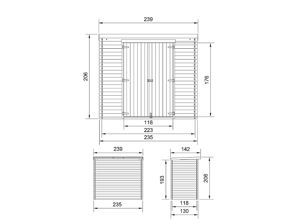 Holz Gartenhaus mit imprägniertem boden - 2.63 m² / 142x239xH206 cm - M310C1+M310G