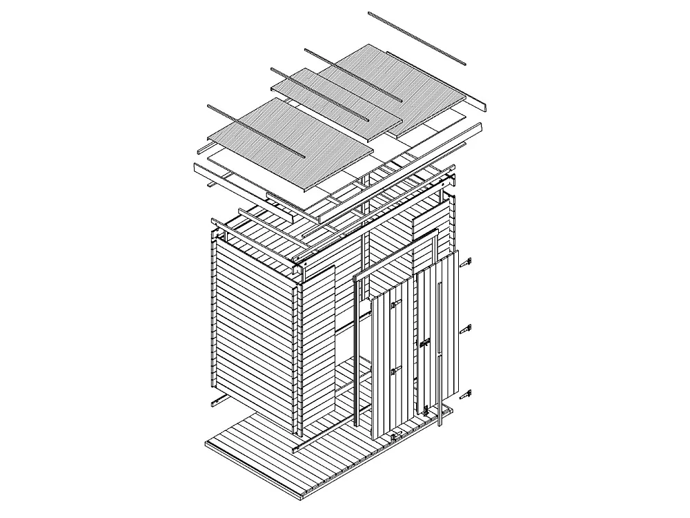 Holz Gartenhaus mit imprägniertem boden - 2.63 m² / 142x239xH206 cm - M310C1+M310G