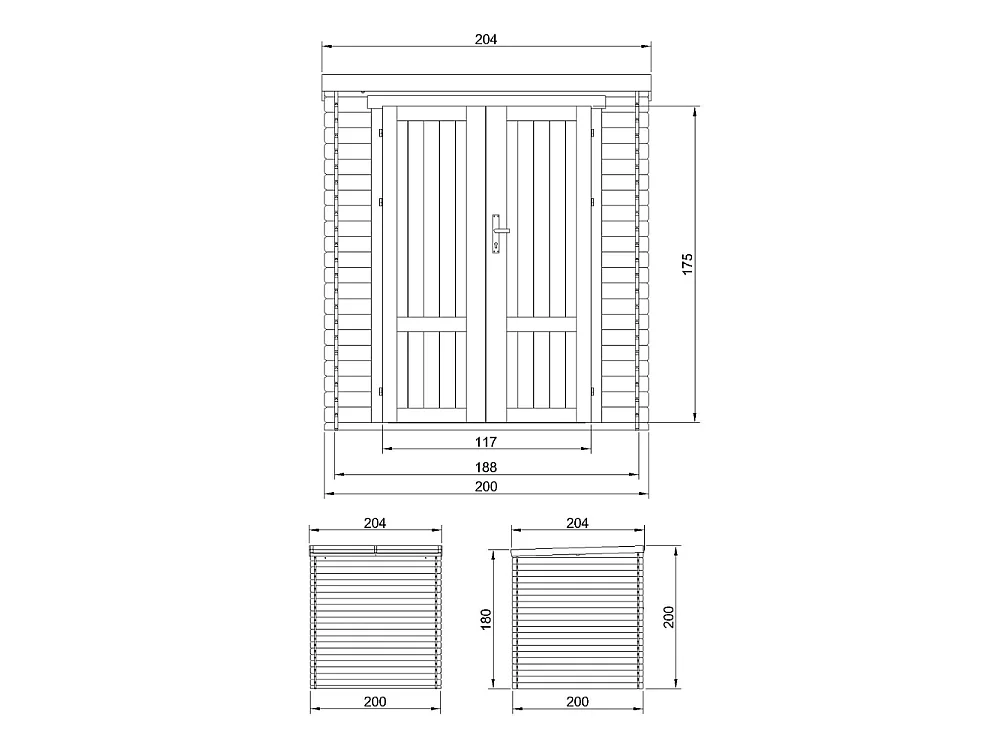 Holz Gartenhaus - 3.53 m² / 204x204xH200 cm - M309F1