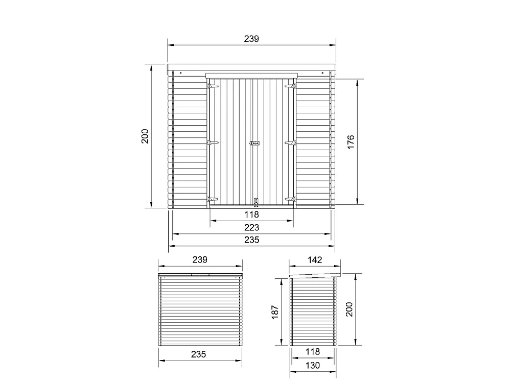 Holz Gartenhaus - 2.63 m² / 142x239xH200 cm - M310C1