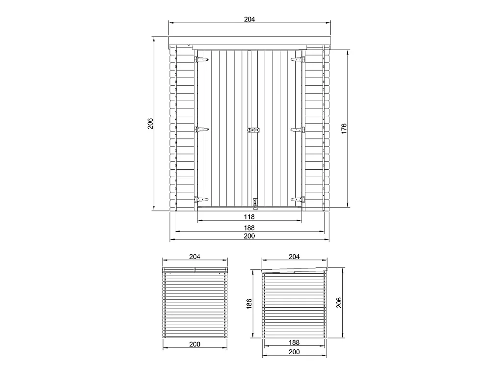 Holz Gartenhaus mit imprägniertem boden - 3.53 m² / 204x204xH206 cm - M309C1+M309G