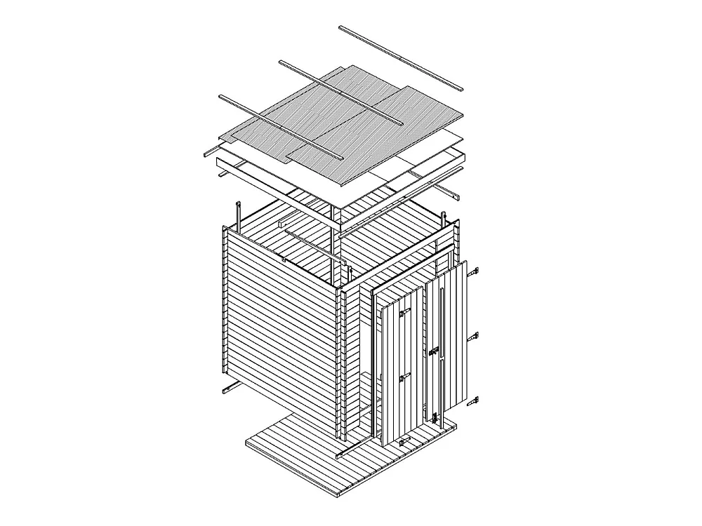 Holz Gartenhaus mit imprägniertem boden - 3.53 m² / 204x204xH206 cm - M309C1+M309G