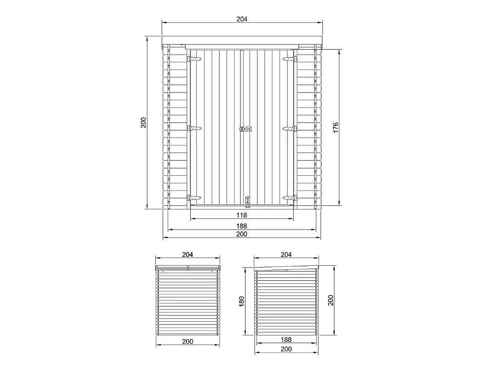 Holz Gartenhaus - 3.53 m² / 204x204xH200 cm - M309C1