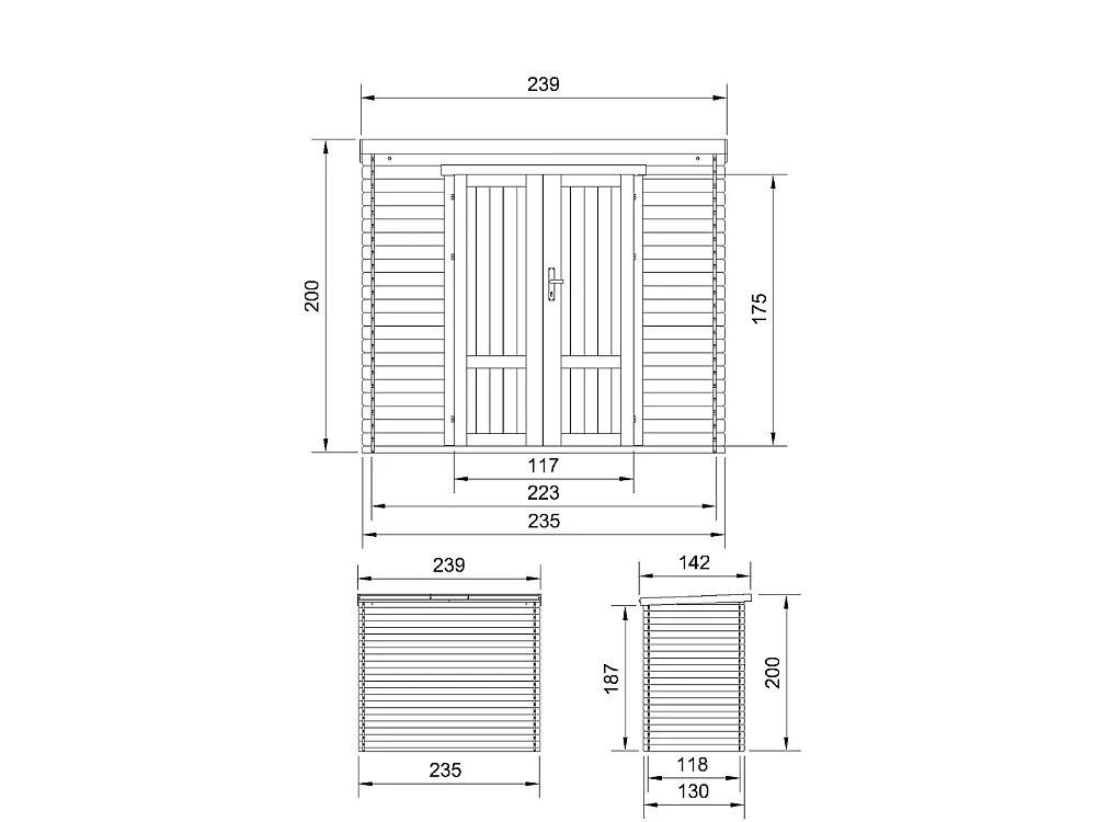Holz Gartenhaus - 2.63 m² / 142x239xH200 cm - M310F1
