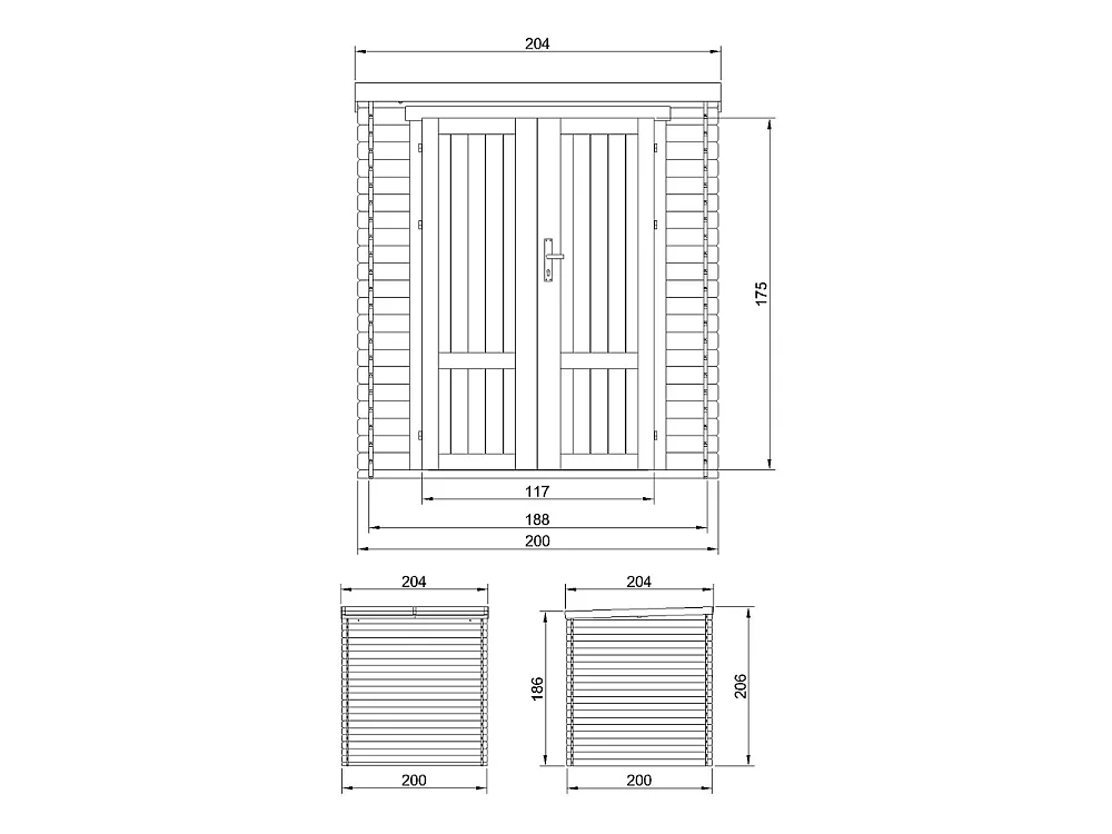 Holz Gartenhaus mit imprägniertem boden - 3.53 m² / 204x204xH206 cm - M309F1+M309G
