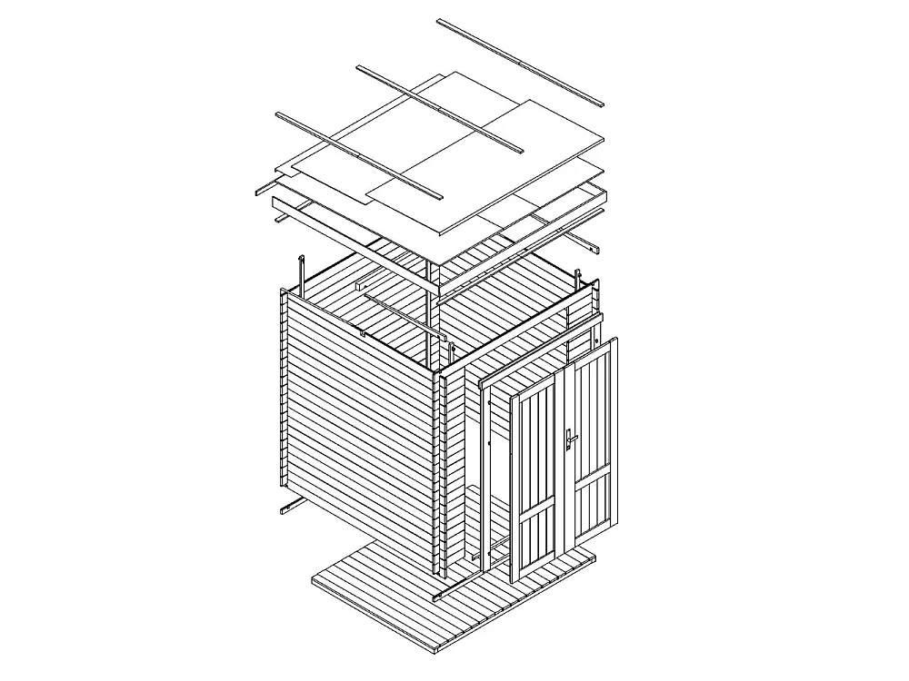 Holz Gartenhaus mit imprägniertem boden - 3.53 m² / 204x204xH206 cm - M309F1+M309G