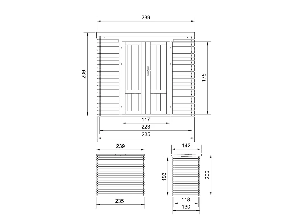 Holz Gartenhaus mit imprägniertem boden - 2.63 m² /142x239xH206 cm - M310F1+M310G