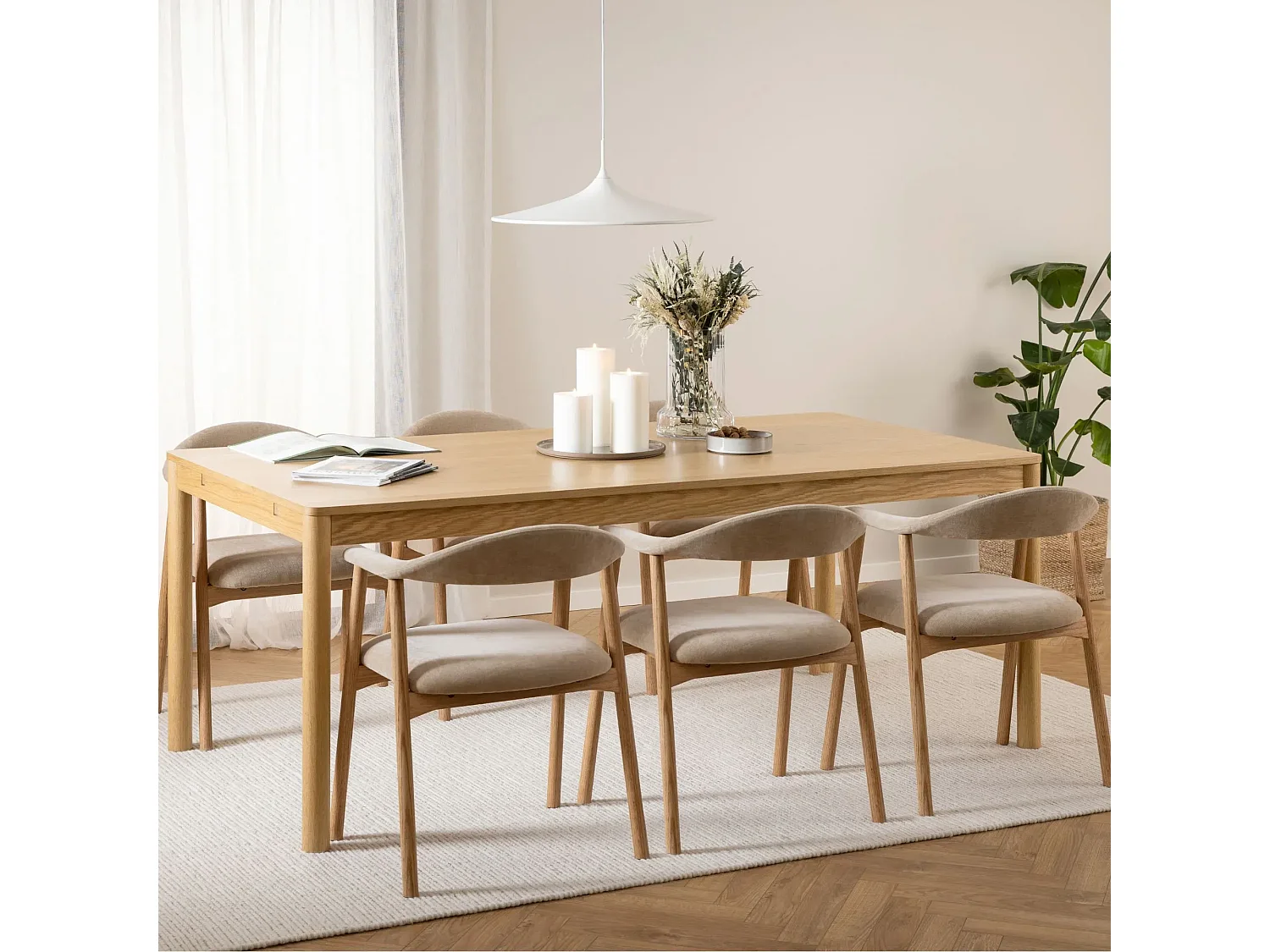 Chaises de salle à manger en chêne et tissu beige (lot de 2) - ELYA