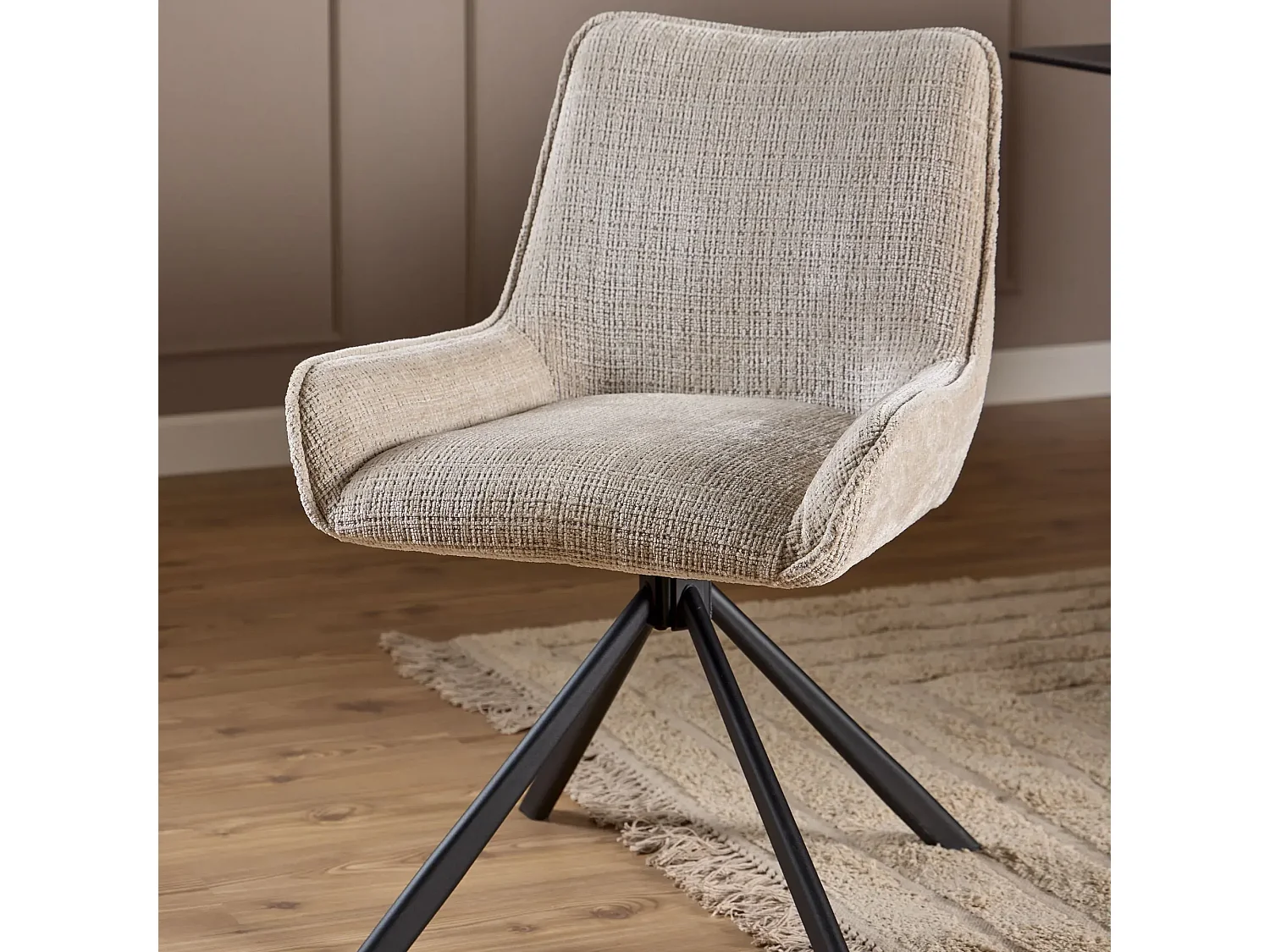Fauteuil de salle à manger pivotant en tissu beige (lot de 2) - ELIO
