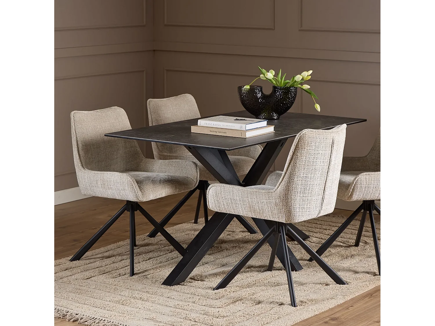 Fauteuil de salle à manger pivotant en tissu beige (lot de 2) - ELIO