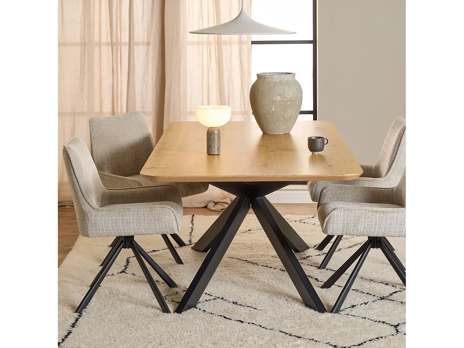 Fauteuil de salle à manger pivotant en tissu beige (lot de 2) - ELIO