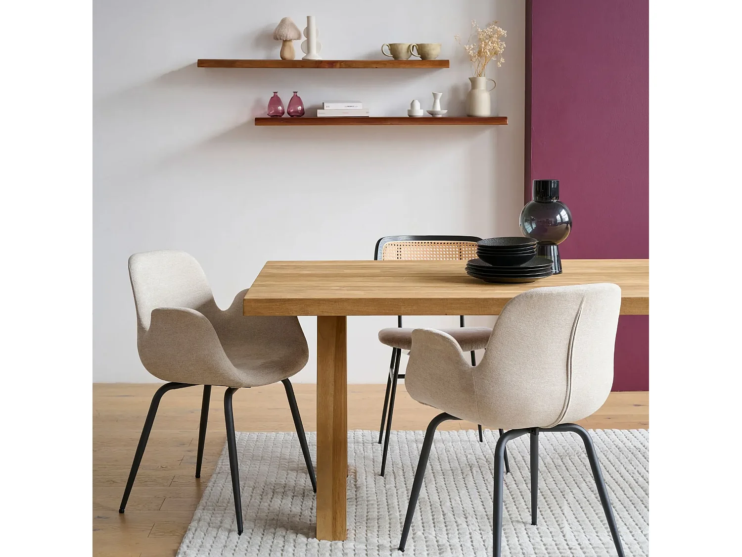 Chaises de salle à manger à accoudoirs beige clair (lot de 2) - BETINA