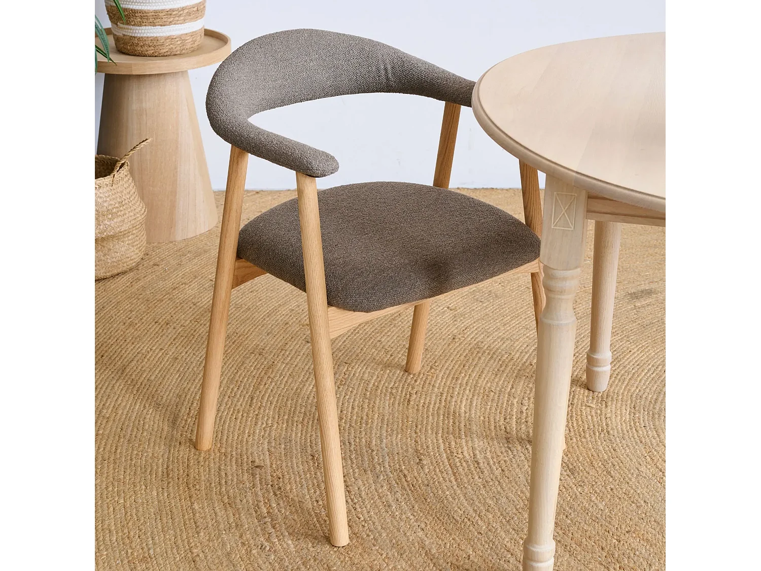 Chaises de salle à manger chêne et bouclette taupe (lot de 2) - ELYA