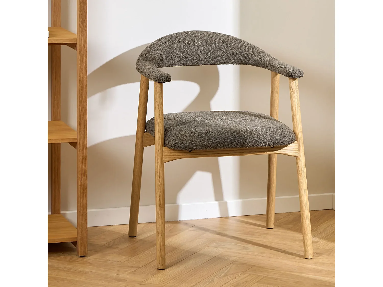 Chaises de salle à manger chêne et bouclette taupe (lot de 2) - ELYA