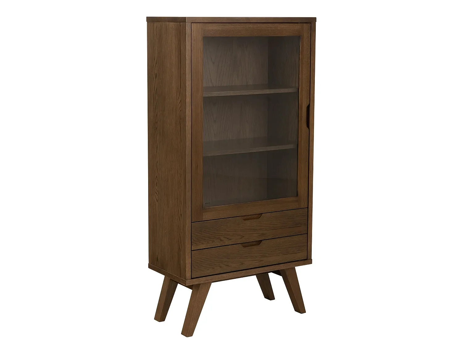 Vitrine scandinave en chêne fumé 1 porte 2 tiroirs - ALISIA