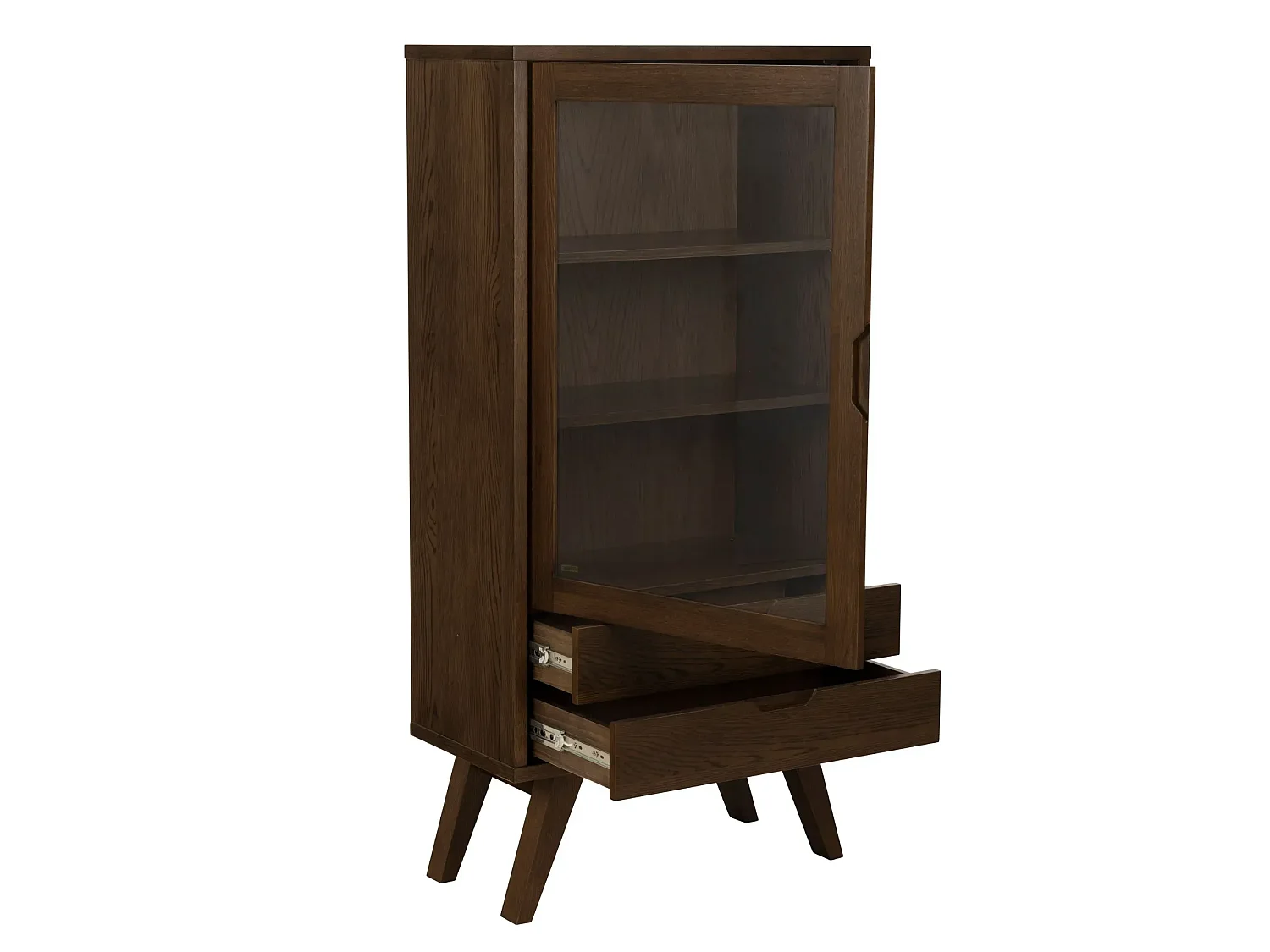 Vitrine scandinave en chêne fumé 1 porte 2 tiroirs - ALISIA