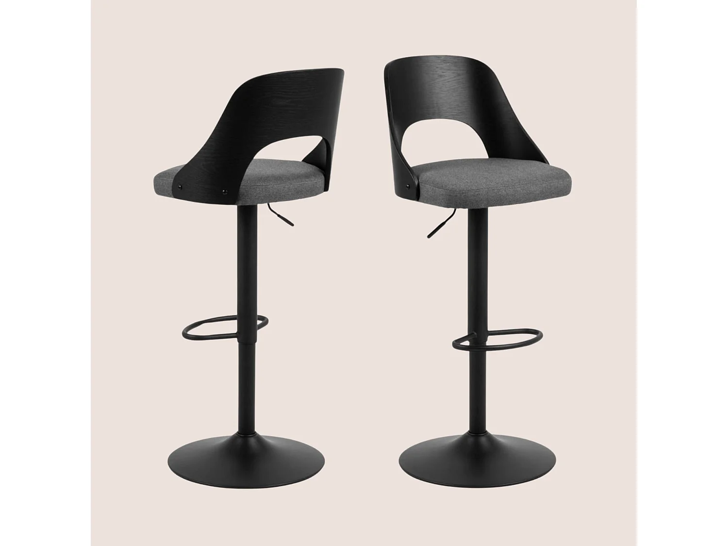 Tabourets de bar piétement métal noir assise tissu (lot de 2) - LUCKI