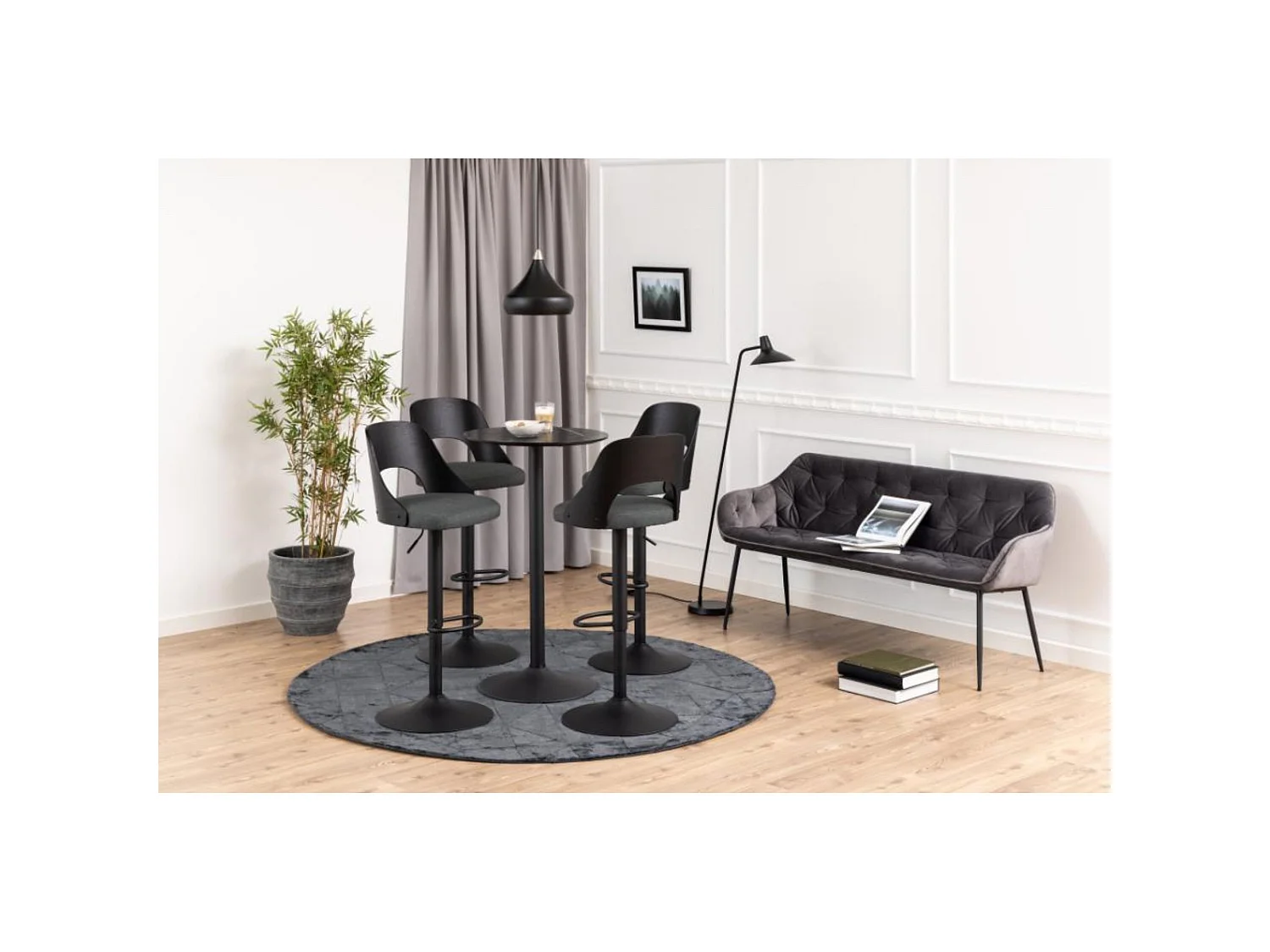Tabourets de bar piétement métal noir assise tissu (lot de 2) - LUCKI