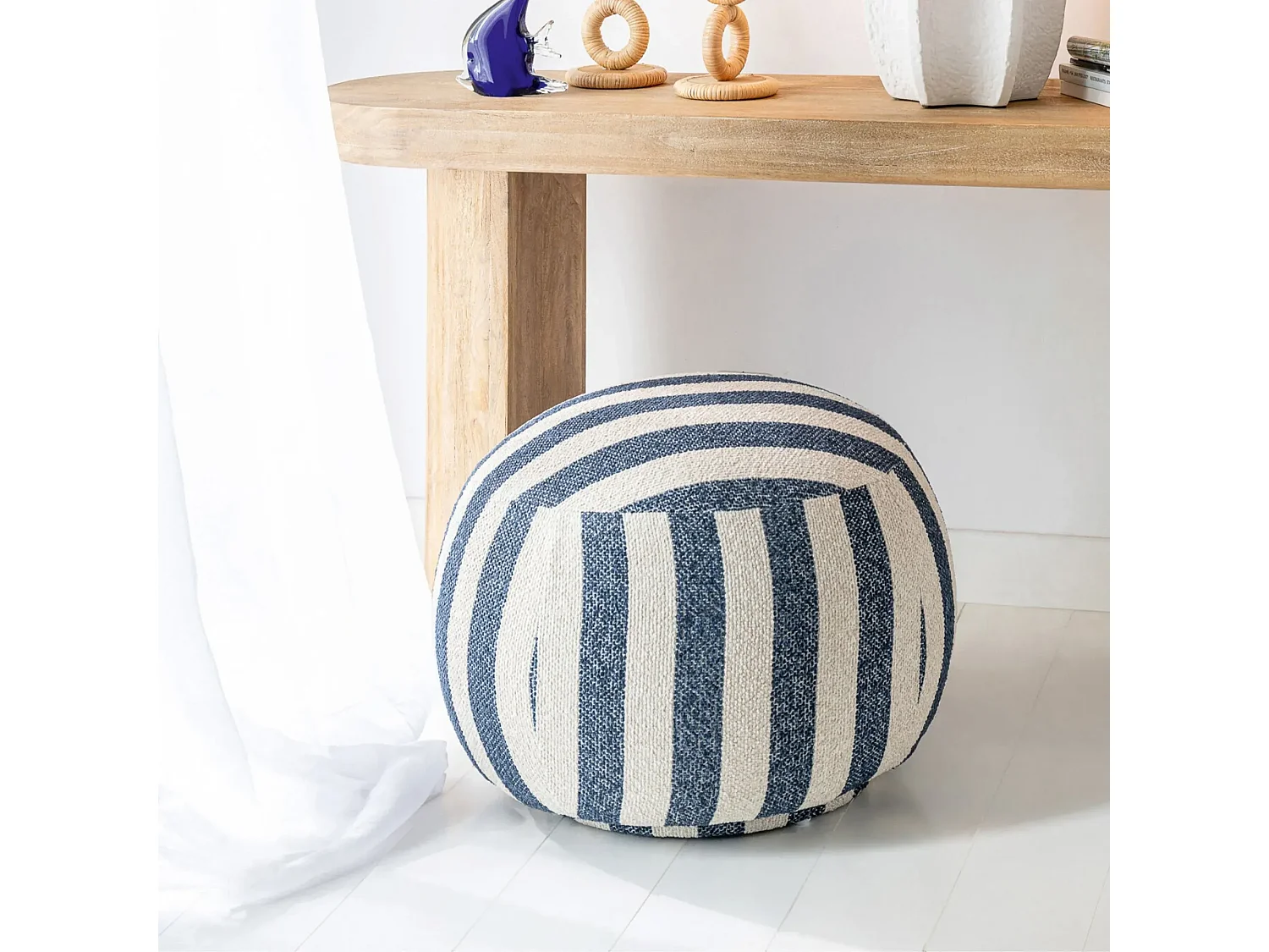 Pouf carré en tissu à rayures - AZUR
