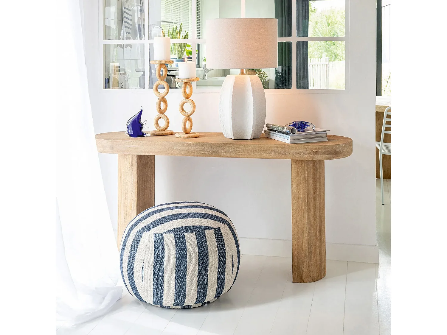 Pouf carré en tissu à rayures - AZUR