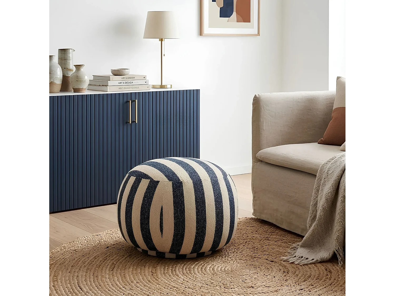 Pouf carré en tissu à rayures - AZUR