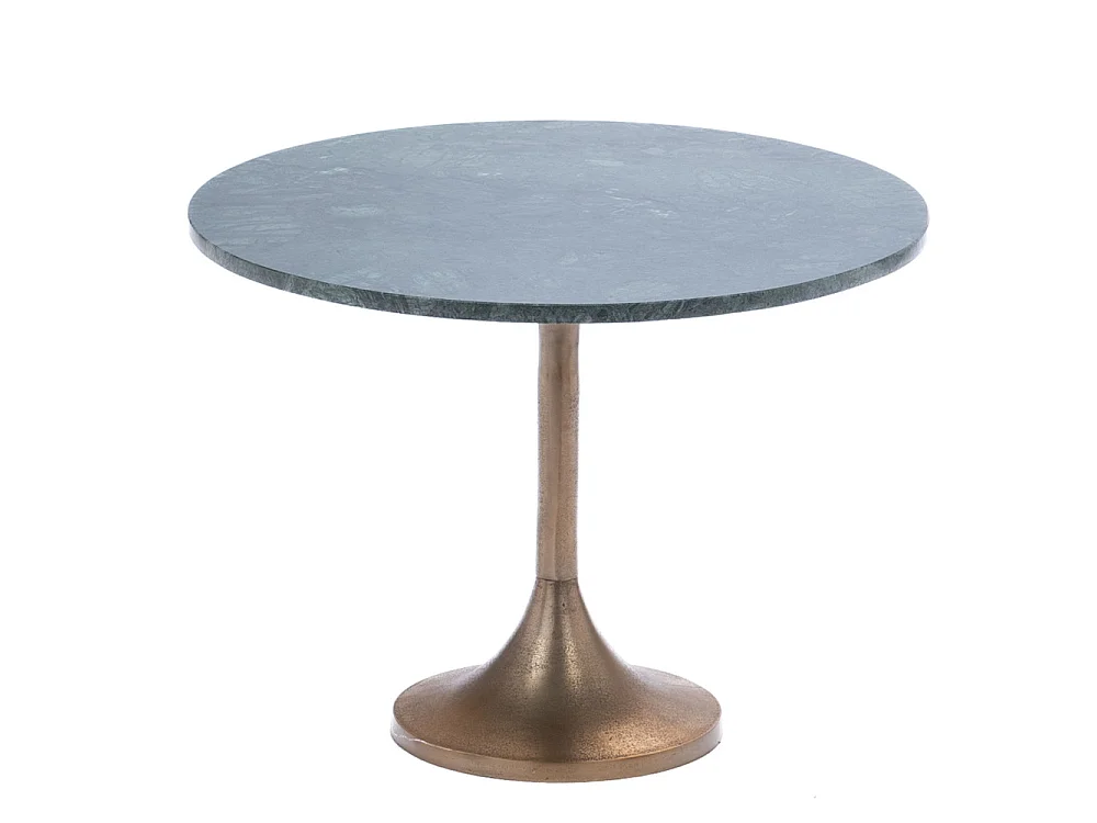 Bout de canapé rond en marbre vert et aluminium Ø55 cm