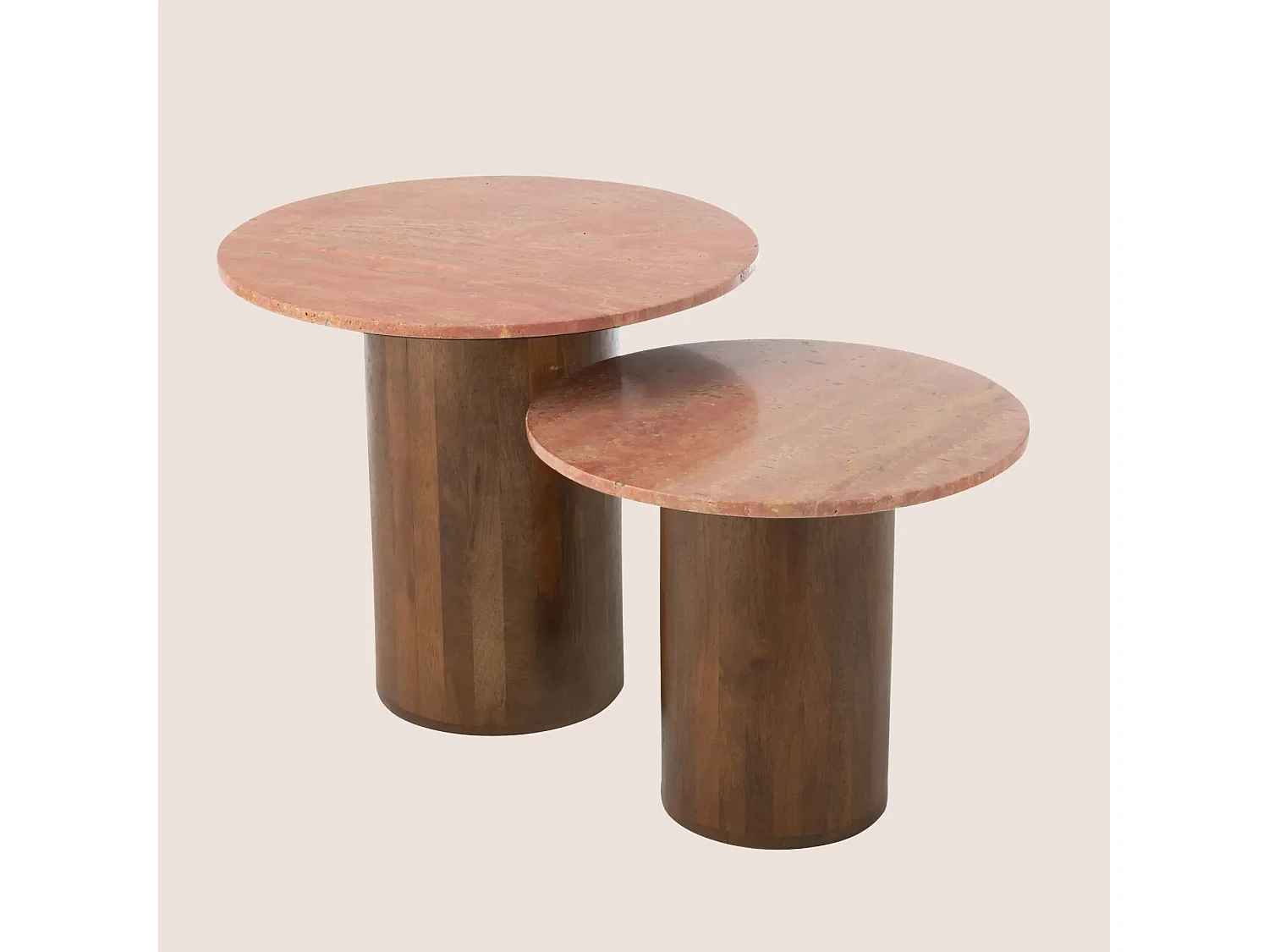 Tables basses en marbre terracotta et pied bois D56 (set de 2) - ASO