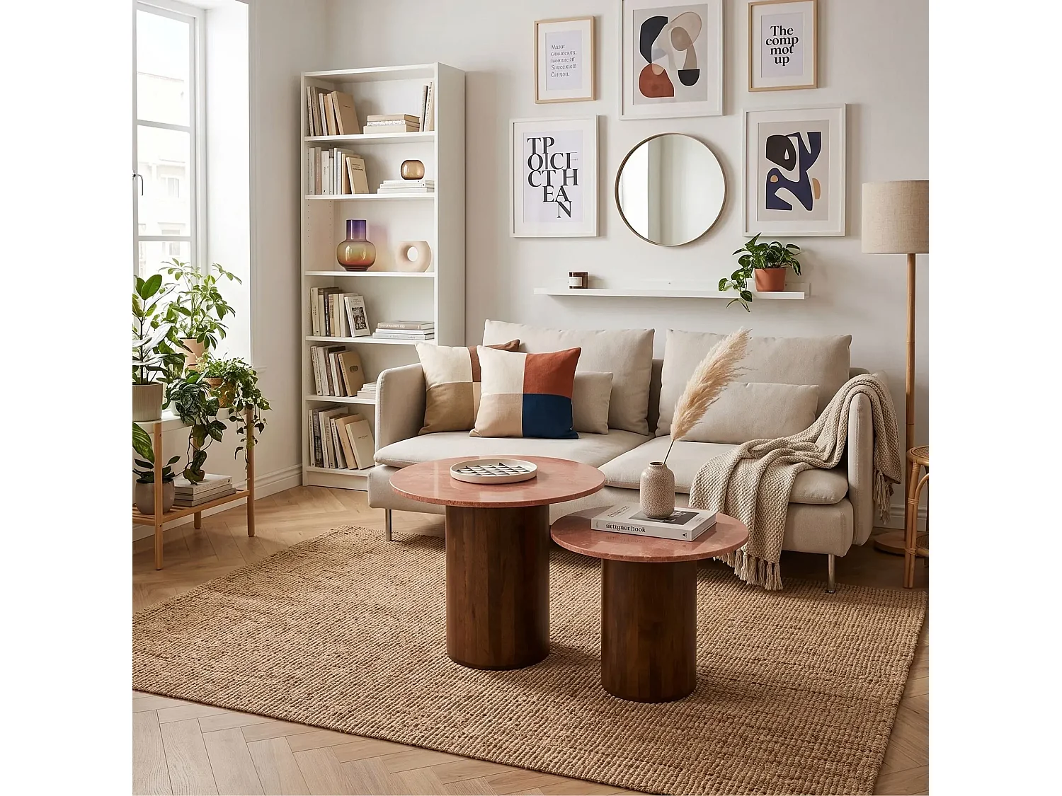 Tables basses en marbre terracotta et pied bois D56 (set de 2) - ASO