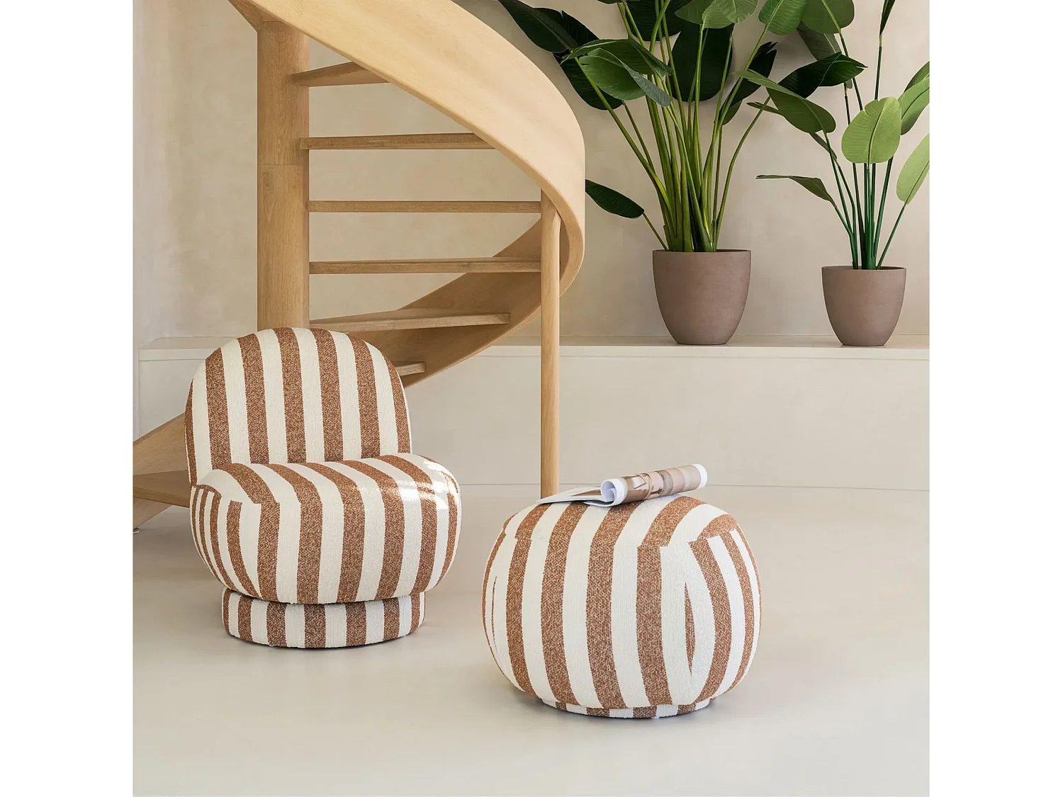 Pouf carré en tissu à rayures - AZUR