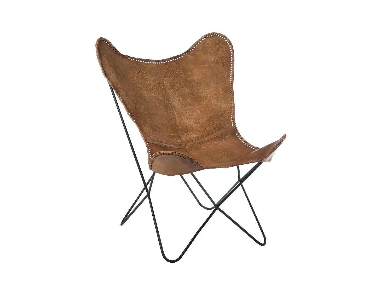 Fauteuil papillon en métal et cuir - ALTO