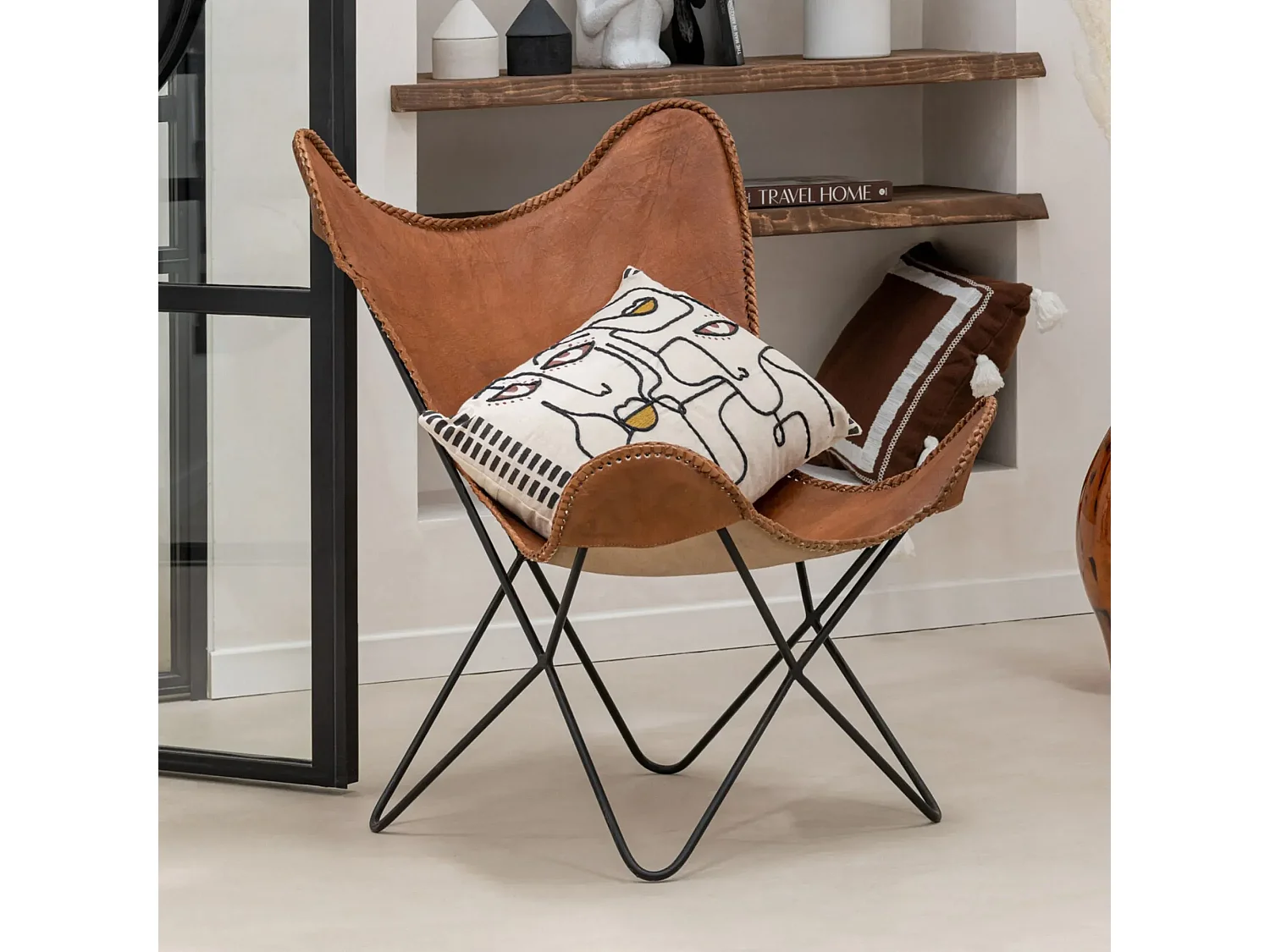 Fauteuil papillon en métal et cuir - ALTO