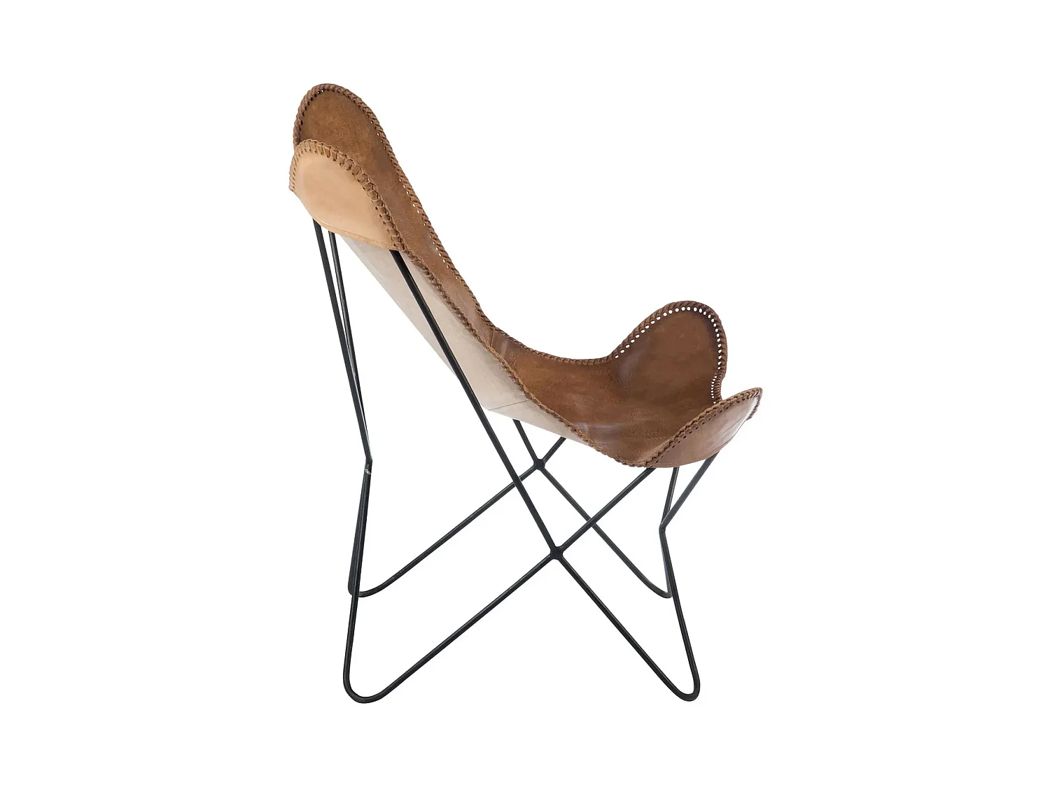 Fauteuil papillon en métal et cuir - ALTO