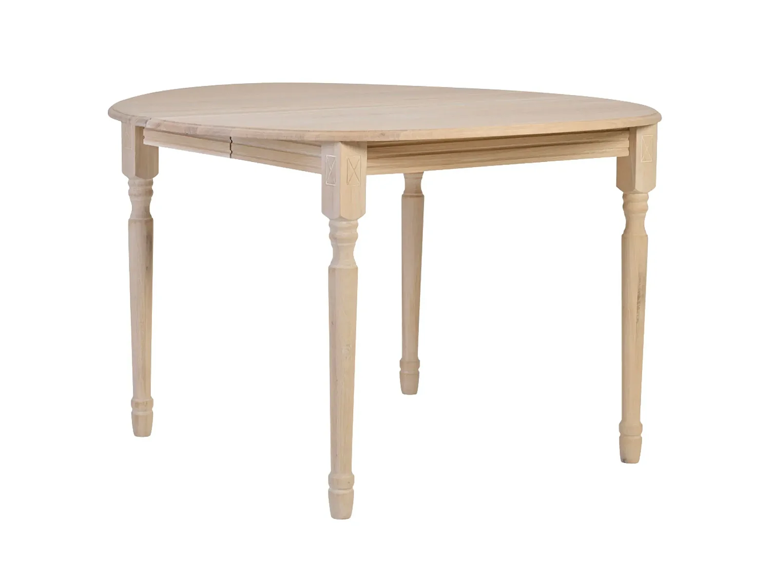 Table ronde extensible chêne blanchi 4/6 places D115 pieds tournés - VICTORIA