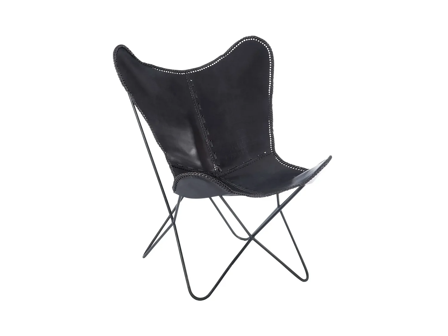Fauteuil papillon en métal et cuir - ALTO