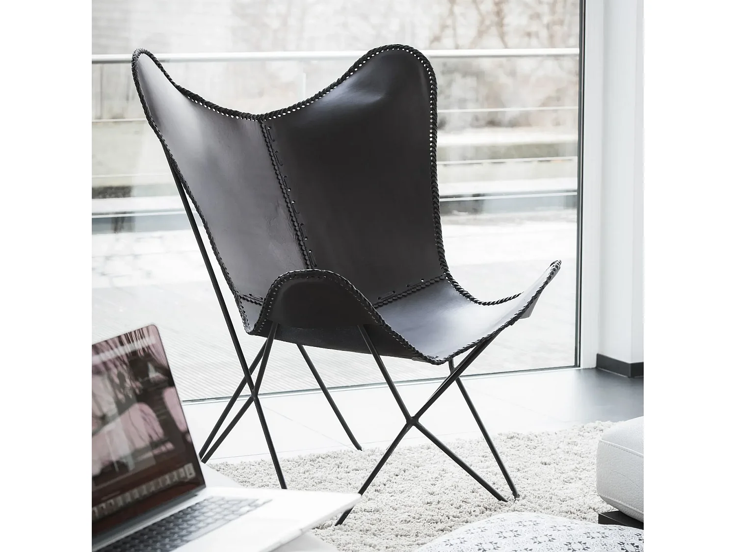 Fauteuil papillon en métal et cuir - ALTO