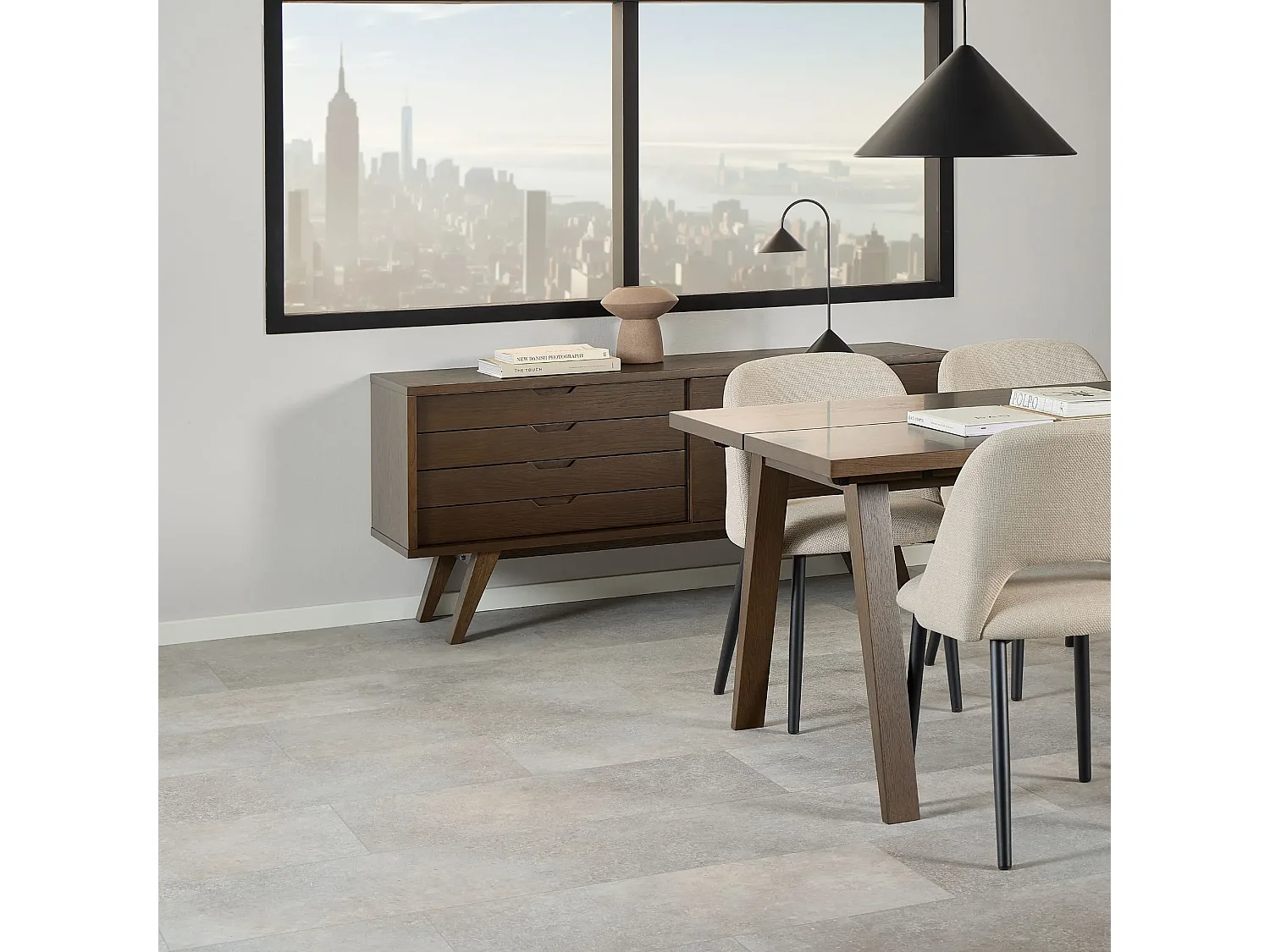 Buffet bas scandinave en chêne fumé 4 tiroirs 1 porte L160 - ALISIA