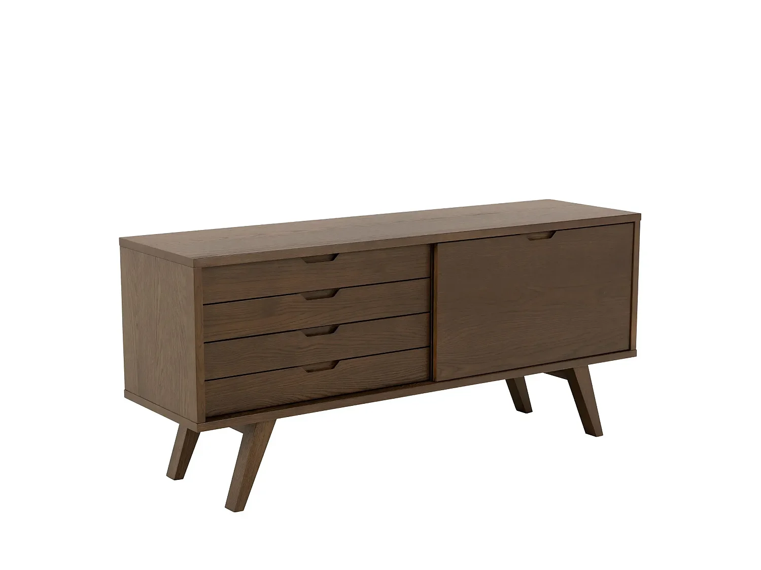 Buffet bas scandinave en chêne fumé 4 tiroirs 1 porte L160 - ALISIA