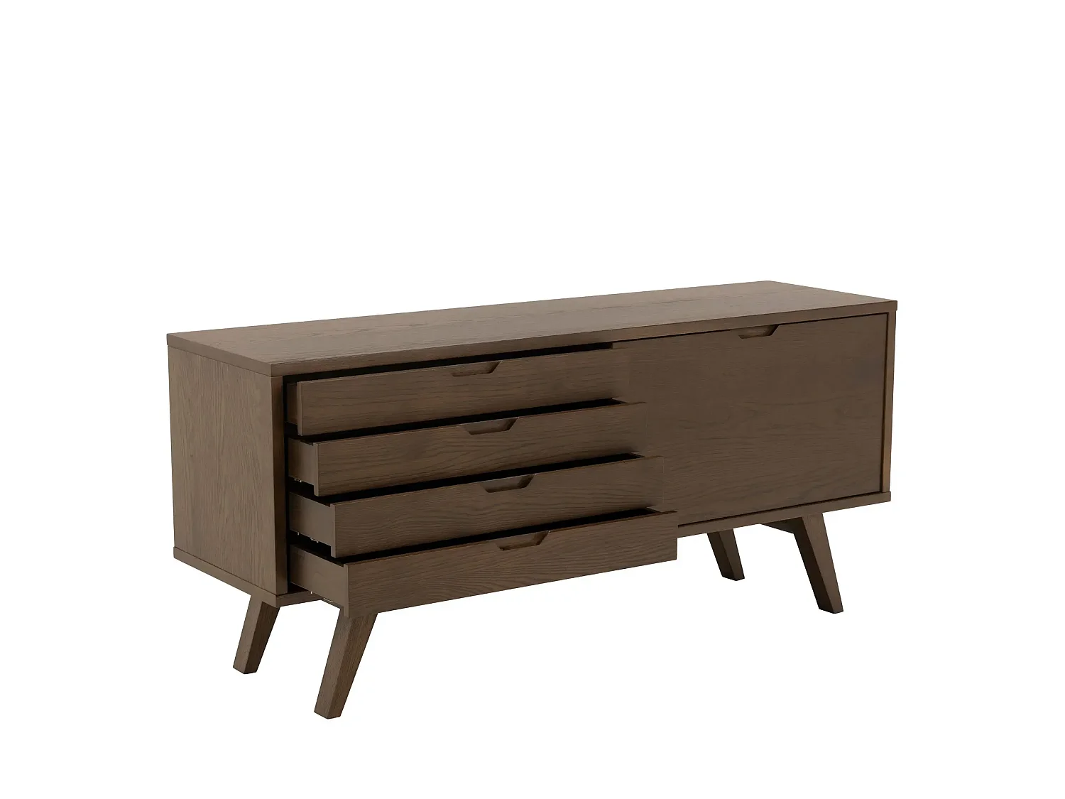 Buffet bas scandinave en chêne fumé 4 tiroirs 1 porte L160 - ALISIA