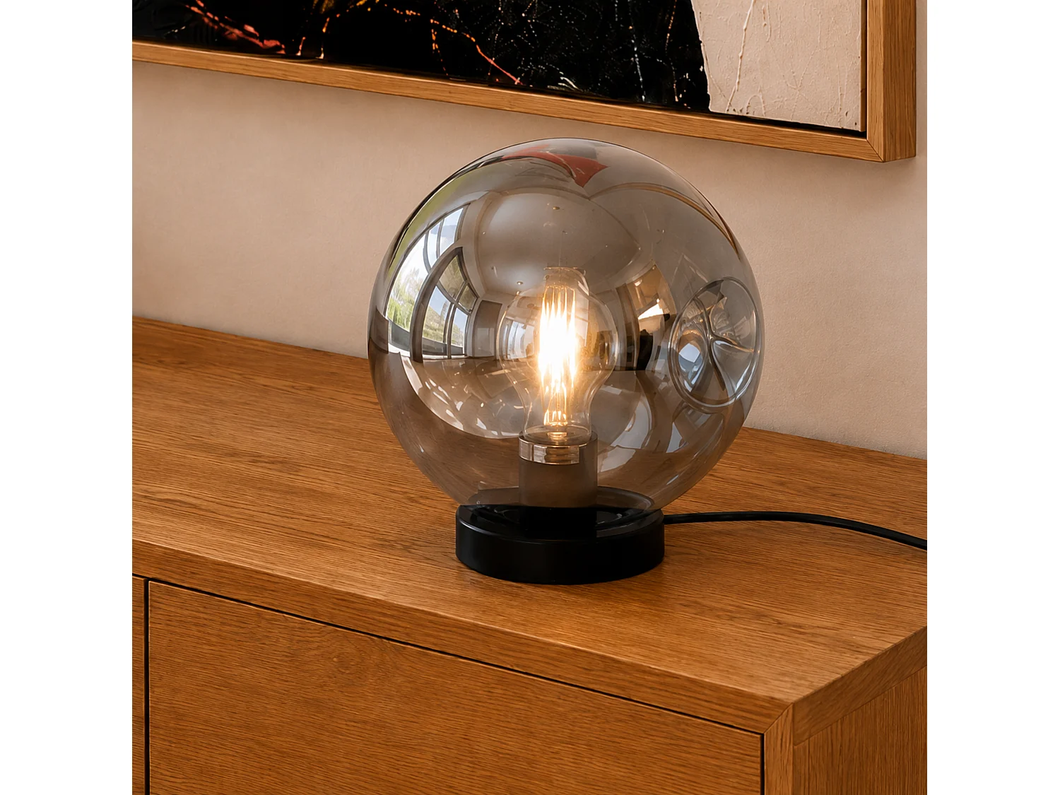 Lampe à poser chrome en verre et métal   - Brume
