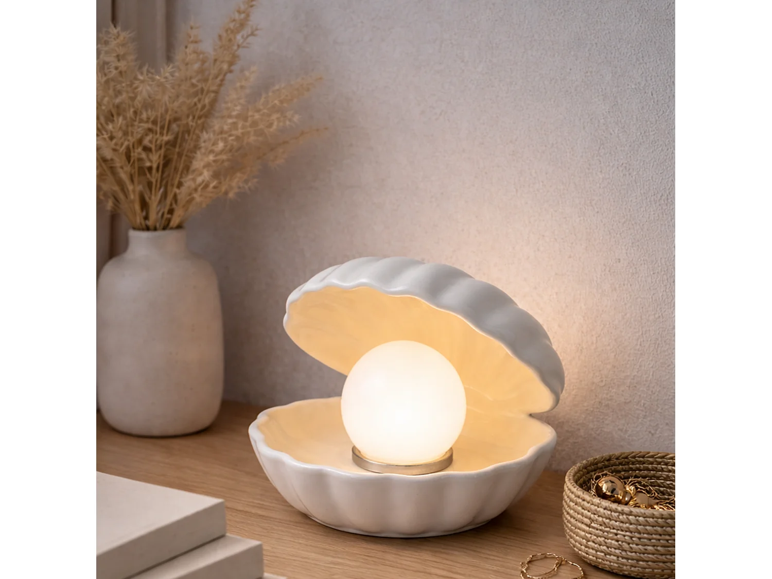 Lámpara de mesa de cerámica blanca - Shell
